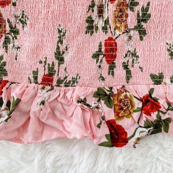 Pink Floral Print Smocked Dress, M - Picture 5 of 5